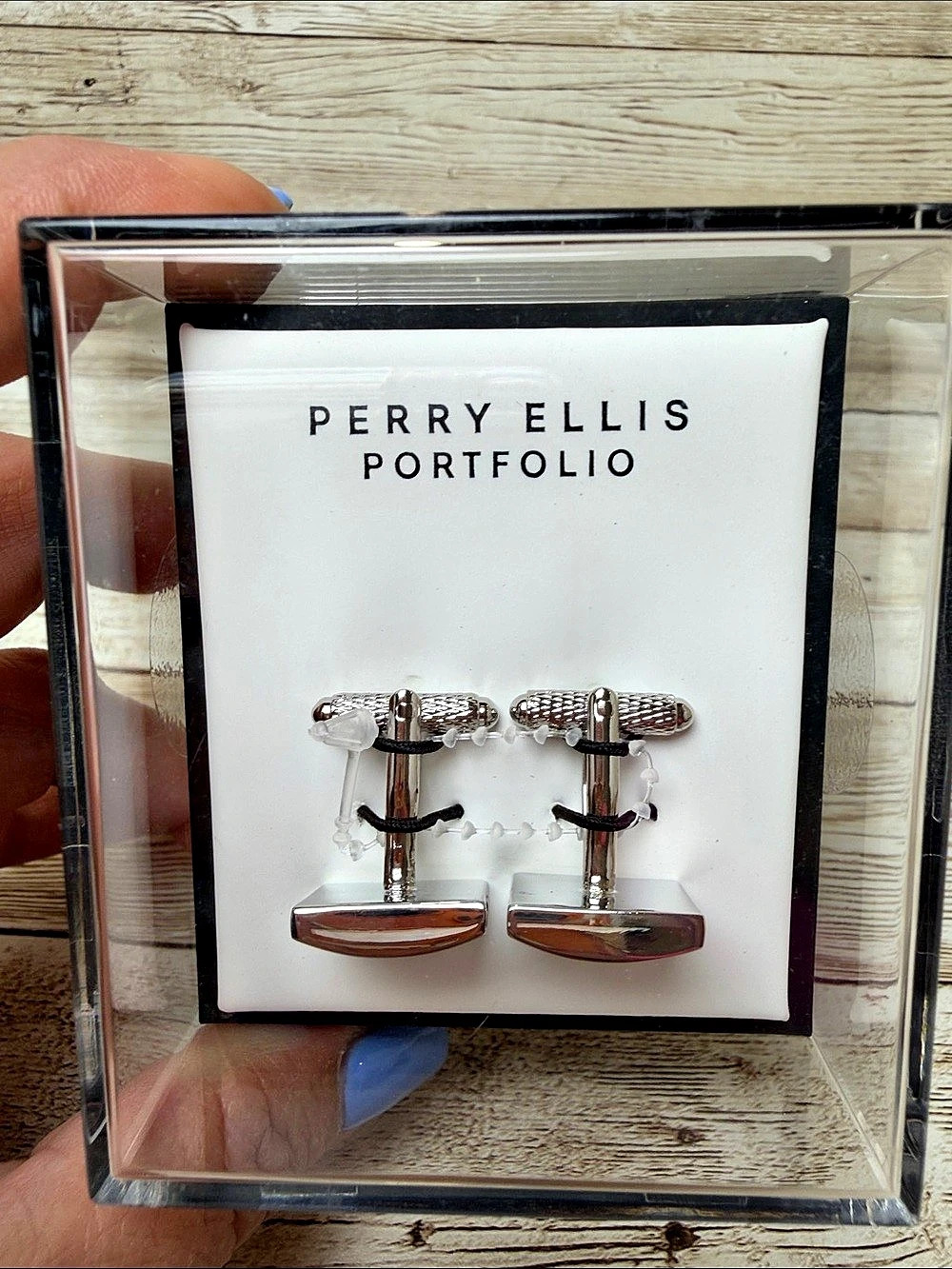 Perry Ellis Silver & Black Cuff Links New